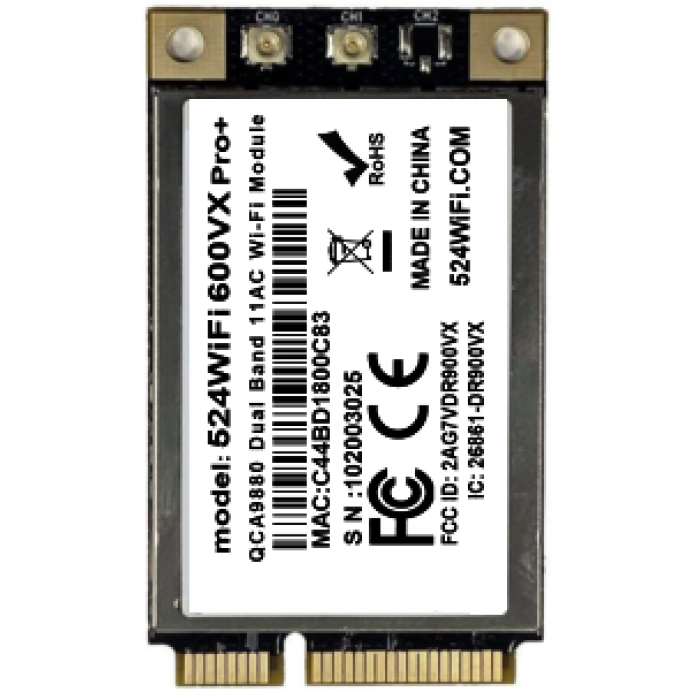 524WiFi 600VX ProPlus 2x2 MIMO 802.11ac Mini PCIe Wi-Fi Module, Dual Band, 2,4GHz / 5GHz QCA 9880 advanced edition
