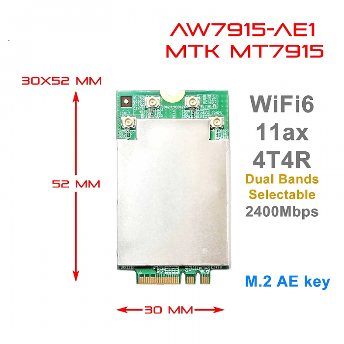 524WiFi WiFi6 4T4R Dual Bands Selectable M.2 2401Mbps IEEE802.11ax 2.4GHz 5GHz MT7915 AW7915-AE1 for 524wifi