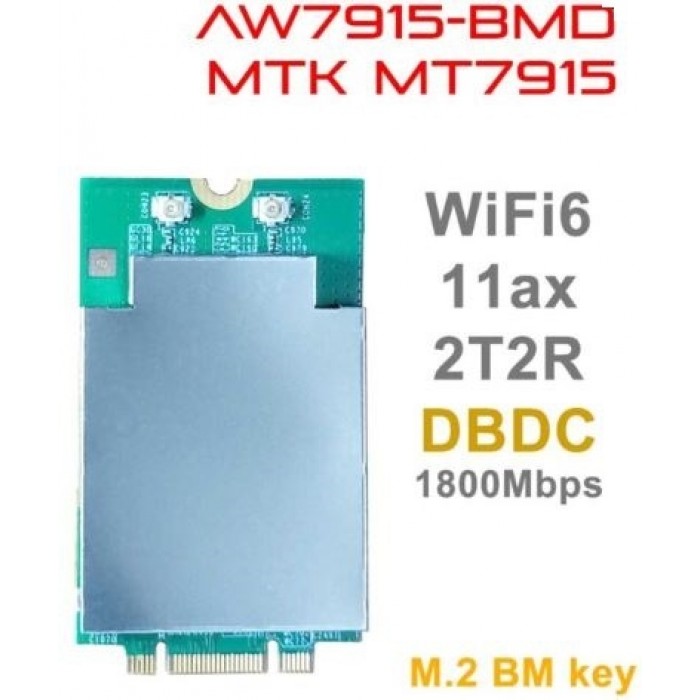 524WiFi 6 2T2R Dual Bands Dual Concurrents DBDC M.2 Card BM Key 1800 IEEE802.11ax 2.4G / 5GHz MT7915 AW7915-BMD