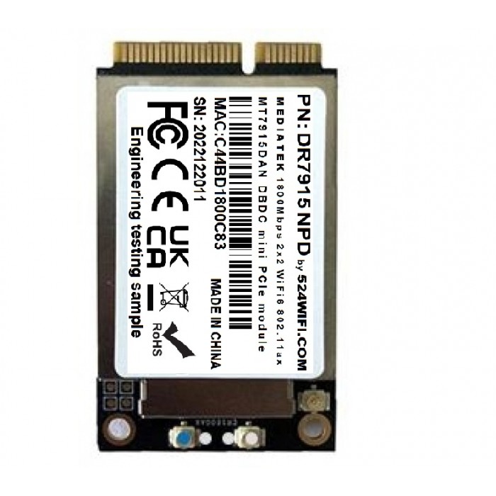 524WiFi WiFi6 Mediatek DRiver 7915 2T2R Dual Band Concurrent DBDC miniPCIe module IEEE 802.11ax 2.4G / 5GHz, NPD, Pro+
