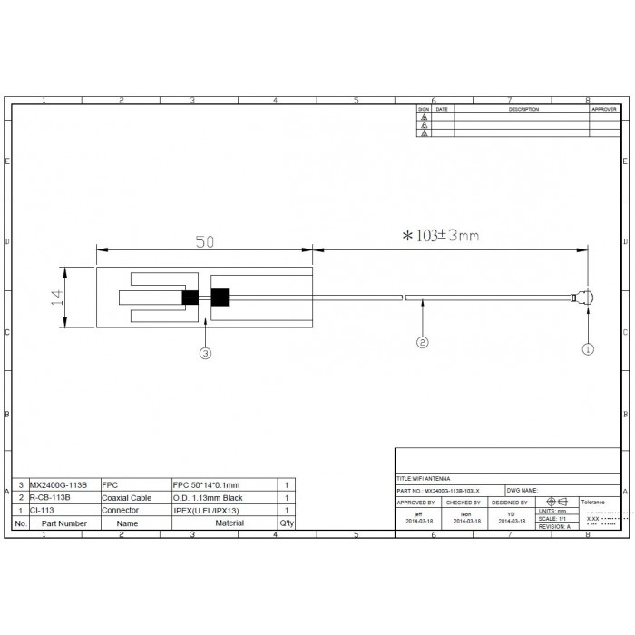 524 WiFi internal FPC Dual Band 5dBi Antenna , 2.4 / 5 GHz , with 12cm pigtail cable, MMCX connector - Image 4