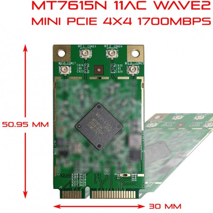 Wave 2 Mediatek MT7615-NP1 4T4R Dual Bands Dual Concurrent miniPCIe module IEEE 802.11ac 2.4G / 5GHz 524wifi.com - Image 2