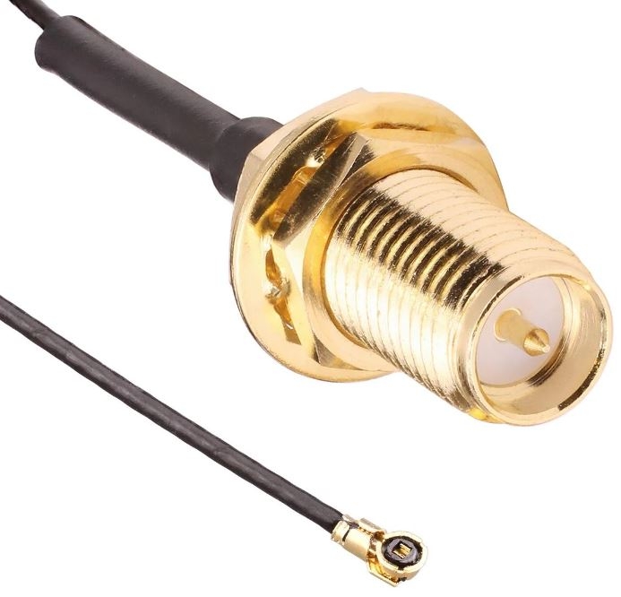 524WiFi WiFi 7 pigtail cable RF MHF4 to rSMA Female bulkhead 20cm, black cable
