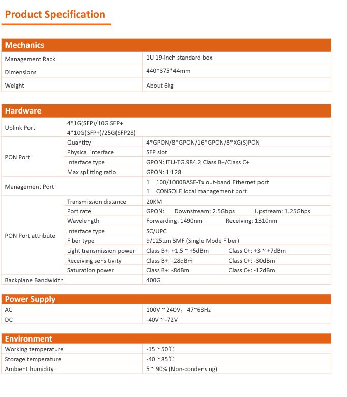 Wodaplug ® XGSPON COMBO OLT FD1708SX WITH 8 COMBO service PON ports, 4x 10G+ 4x 25G Control Board AND L3 FEATURES, C-DATA - Image 2