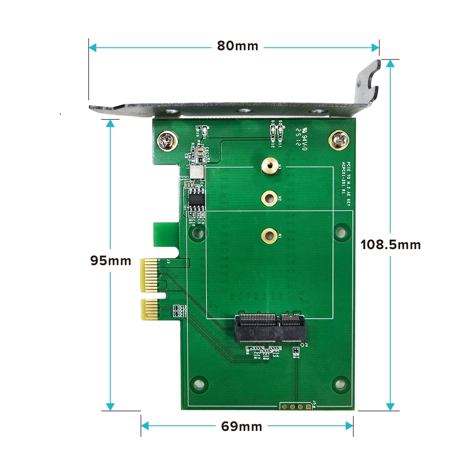 524WiFi Linux PC PCIe adapter card for M.2 A-E key WiFi 6/7 Mediatek modules, ACPX1-201, high performance