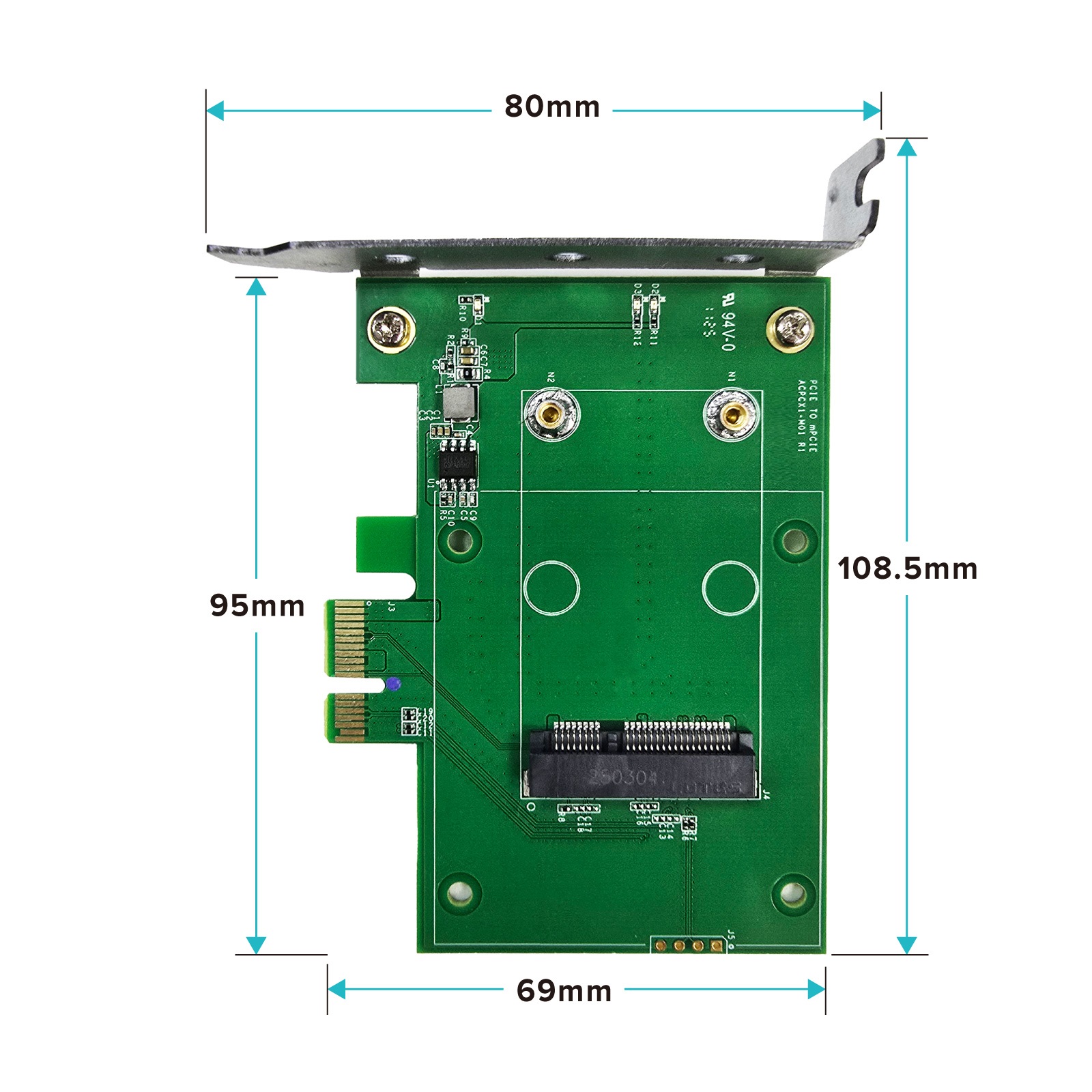 524WiFi Linux PC PCIe adapter card for miniPCIe WiFi 6/7 Mediatek modules, ACPCX1-M01, high performance