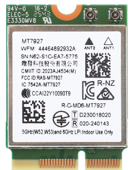 524 WiFi 7 MediaTek Filogic 380 MT7927 B 802.11be 2x2 Triband Client M.2 E Key module, BT v5.4, MLO, up to 9500Mbps