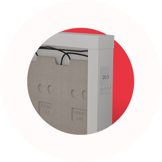TECHNOTHERM DSM Z 1000 — slim 1 kW wall-mounted heater with a heat-storing fireclay core — product view 1