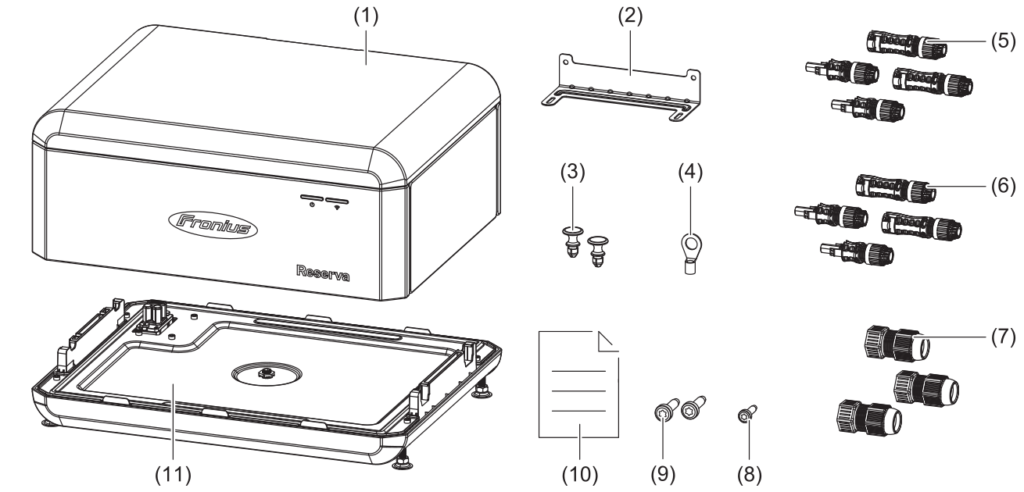 Fronius Reserva Pro BMS se základnou, držákem, konektory a spojovacím materiálem