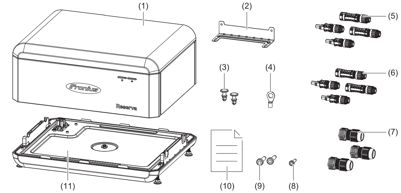 Fronius Reserva Pro BMS se základnou, držákem, konektory a spojovacím materiálem